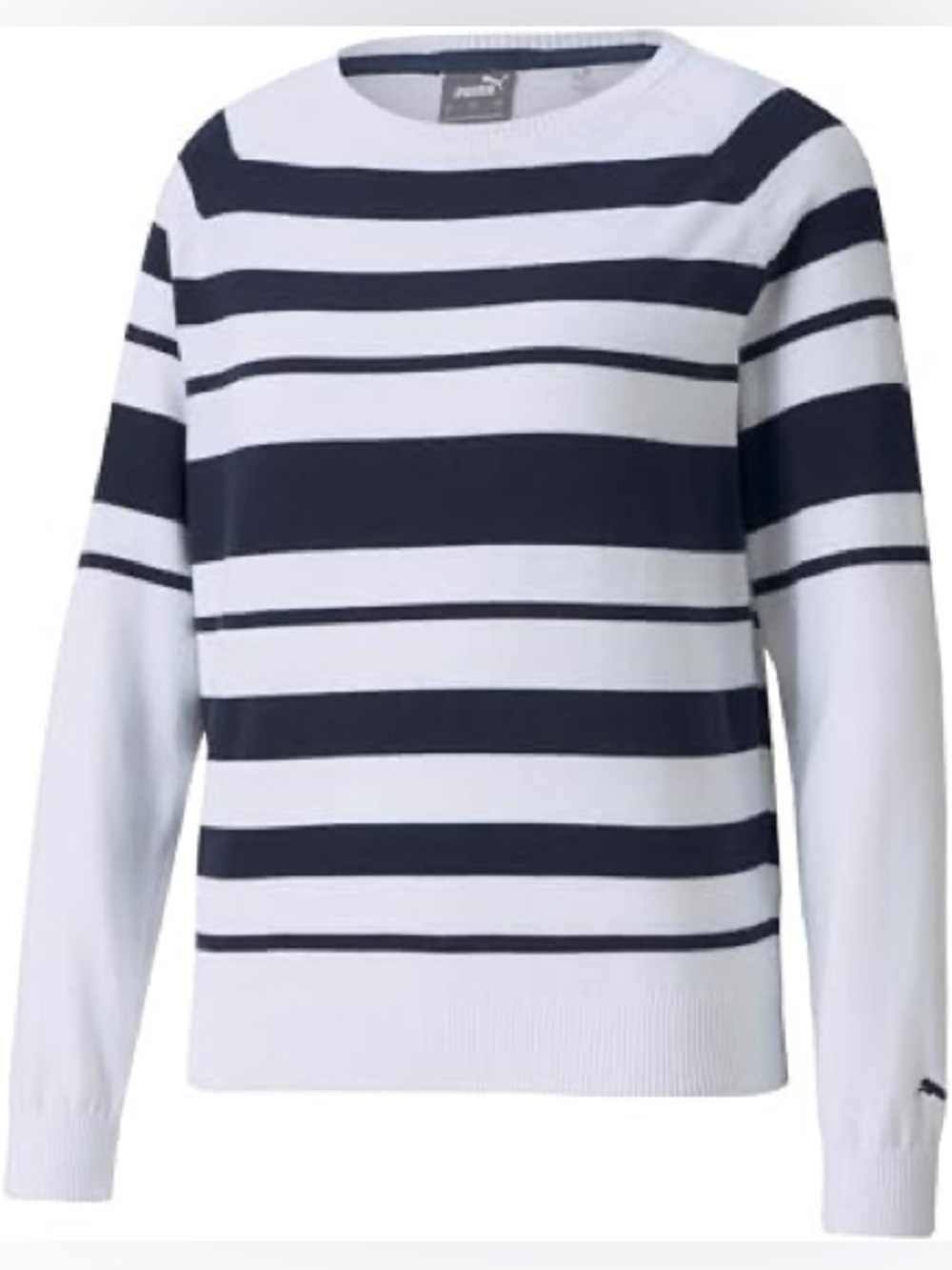 Puma Women’s Navy & White Striped Knit Ribbon Sweater Size Medium